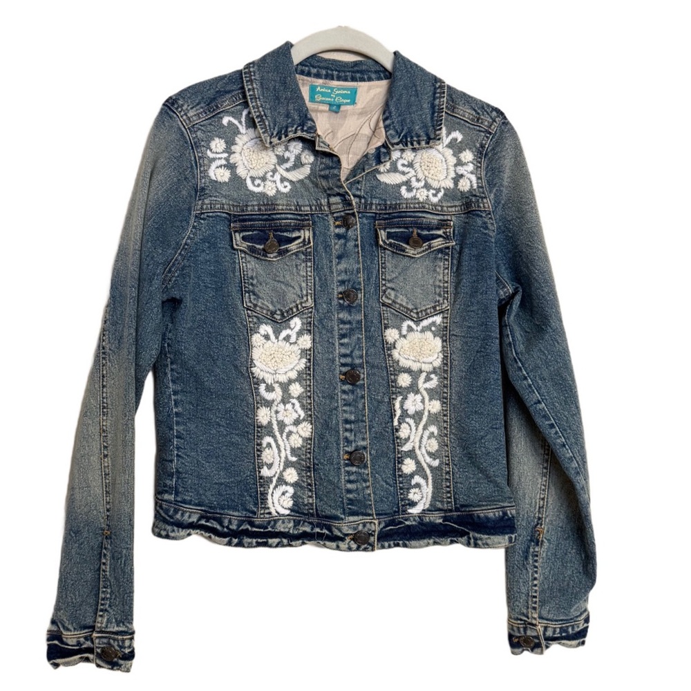 Antica Santoria Giacomo Cinque Floral Embroidered Denim Jean Jacket Cotton Sz 2
